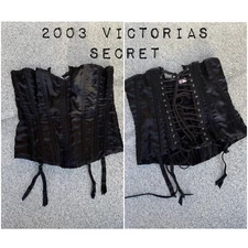 VINTAGE 2003 VICTORIAS SECRET CORSET BLACK SATIN WHIMSIGOTH MEDIUM