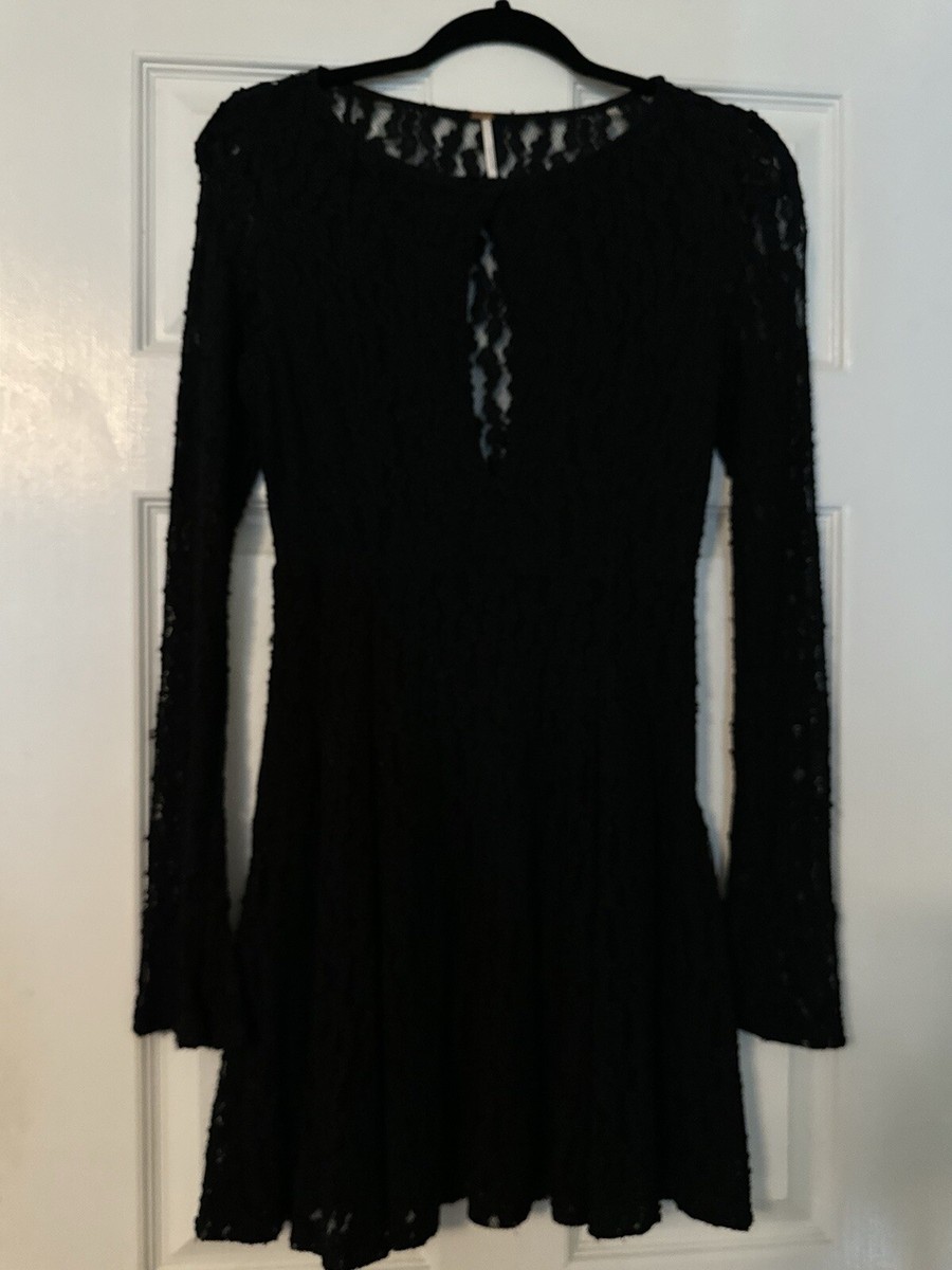 Free People Dress Black Lace Long Sleeve High Key Hole Neck Size S Free People Dress Black Lace Long Sleeve High Key Hole Neck Size S