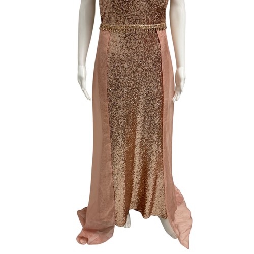 Elizabeth K GLS Prom sheer dress rose gold sequin evening dress size XL - Picture 5 of 13
