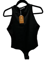 Women's Mock Turtle Neck Top Black Sleeveless Tank Top/ Leotard, New Size Large