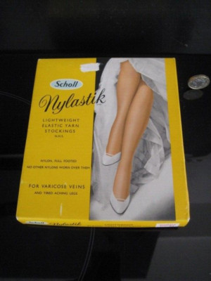 VINTAGE SCHOLL  NYLASTIC NHS LIGHTWEIGHT ELASTIC STOCKINGS Size 9.5 ORIGINAL BOX
