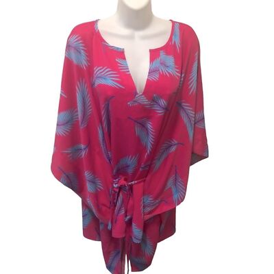 Lane Bryant Relaxed Split-Neck Kimono Top Bright Palms Sz 22/24 Flowy Goddess