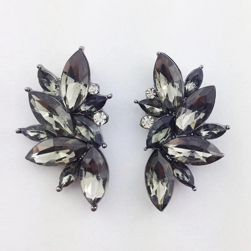 GORGEOUS NEW GREY BLACK MARQUISE CRYSTAL CLUSTER STUD EARRINGS eBay