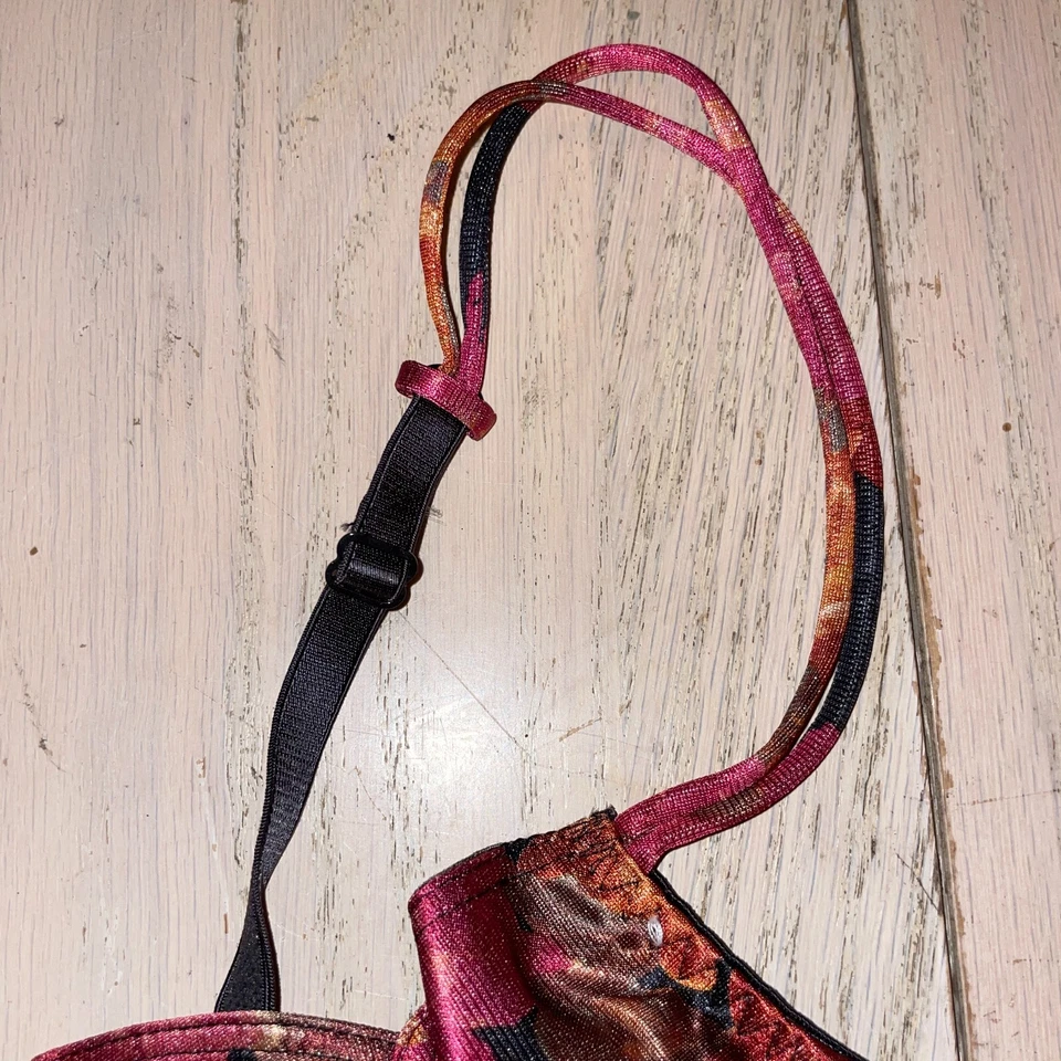 Sujetador De Colección Delicado Con Aros Talla 36B Negro Floral Rosa Sin Forro Doble Correa Foto 4 de 4