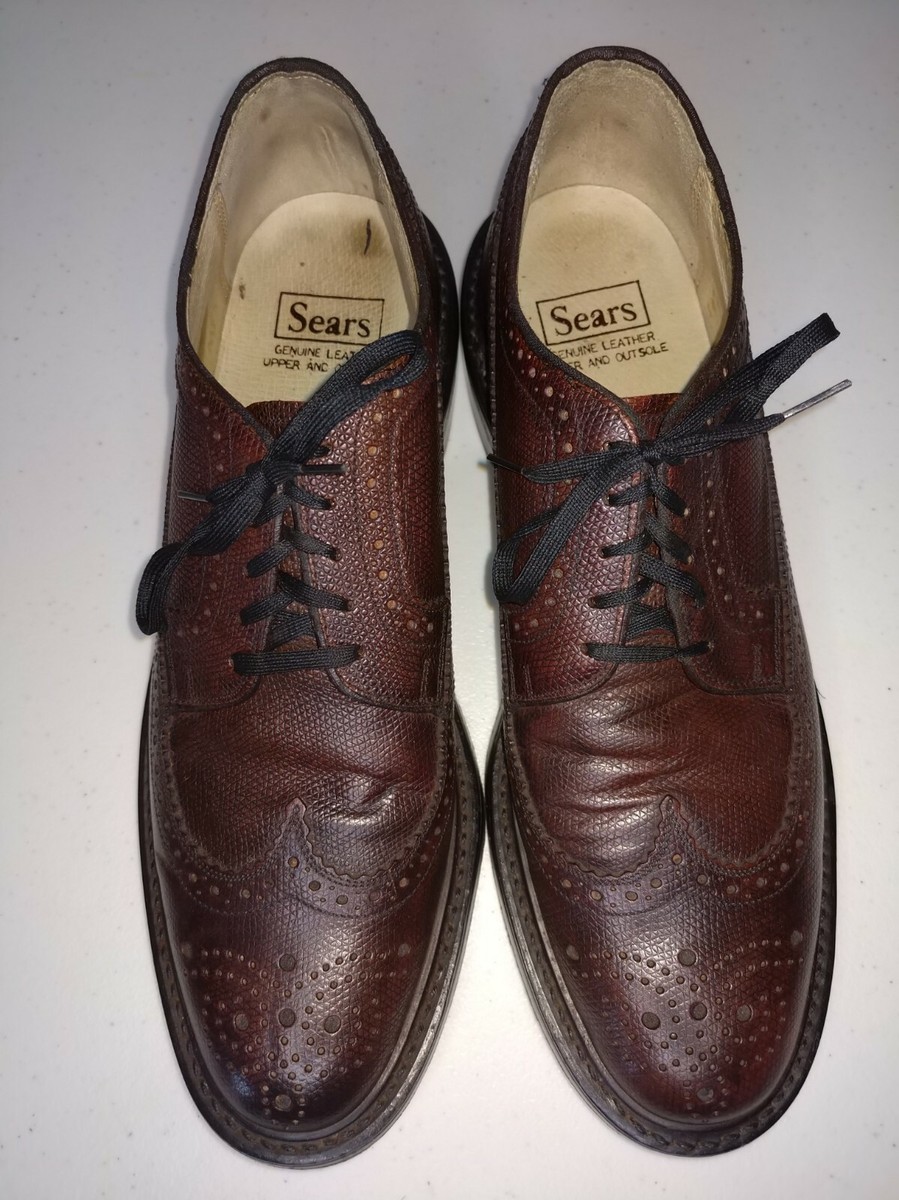 SEARS - Vtg 74607 Brown Leather Wingtip Dress Shoes, Mens 9 B