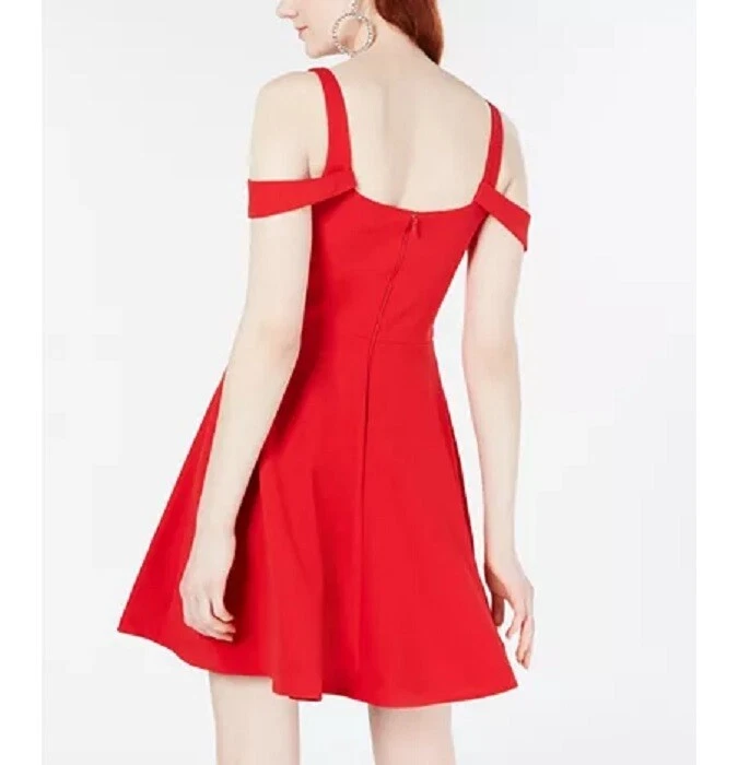 Sequin Hearts Junior Womens 7 Red Scuba Off The Shoulder Fit Flare