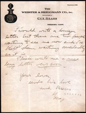 1923 Meriden Ct - Webster & Briggmann Co - Cut Glass - Rare Letter Head Bill