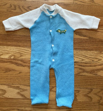 Vintage Blue White Dog Footless Sleeper Jammies Baby Infant Newborn 0-3 Months
