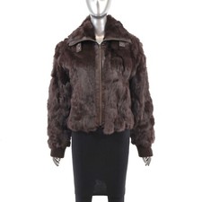 Burgundy Rabbit Jacket With Leather- Size S