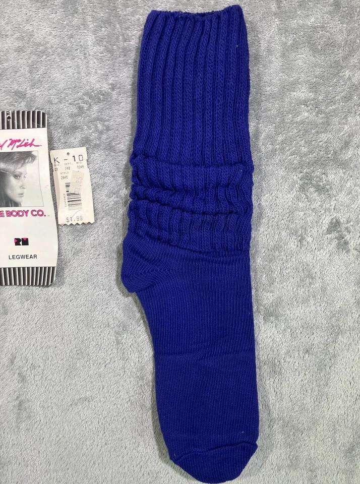 Calcetines Scrunchie Vintage Slouch Para Mujer Talla 9-11 Azul 1 Par 100% Algodón Nuevos de Lote Antiguo Foto 3 de 4