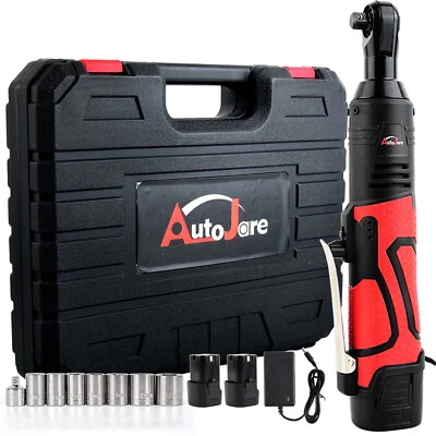 AUTOJARE 18V 2Battery Electric Cordless Ratchet 3/8" Right Angle Wrench Impact Power Tool