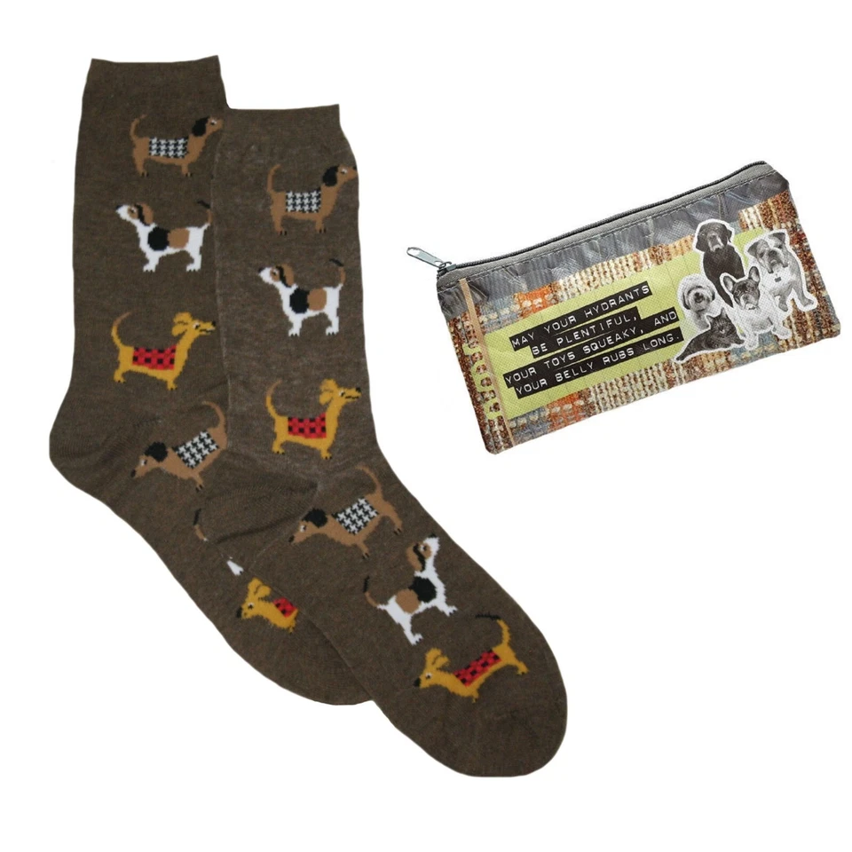 Calcetines DAVCO para mujer con surtidos para perros y bolsa para lápices - Nuevos con etiquetas Foto 2 de 3