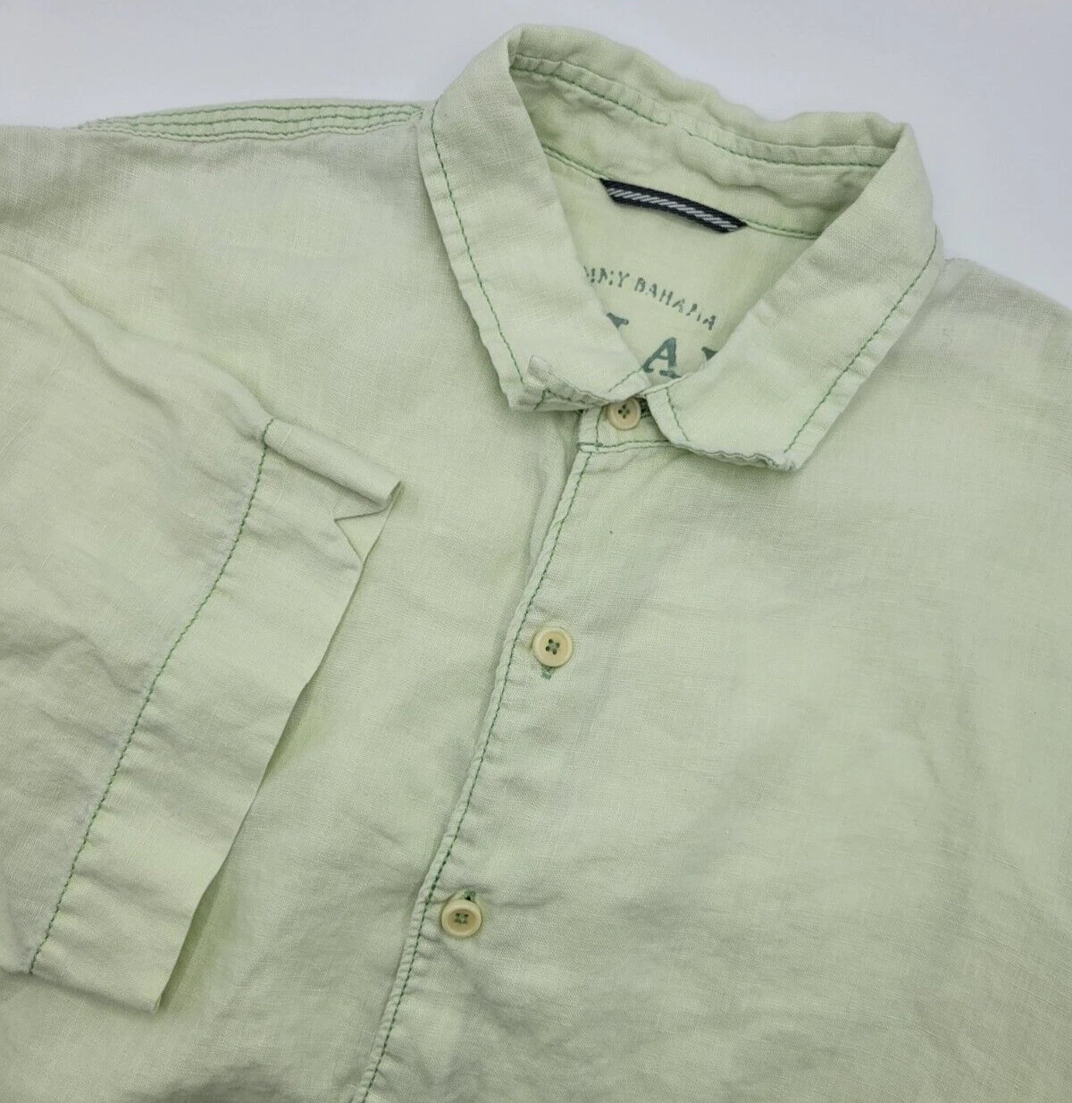 Tommy Bahama Button Down Shirt Mens Large Green 100% Linen Relax Short Sleeve