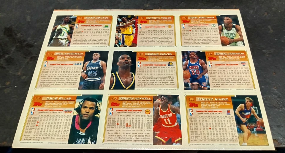 1993-94 Topps Baloncesto 9 Tarjetas HOJA SIN CORTAR Gary Payton Danny Ainge Dee Brown ++ Foto 2 de 2