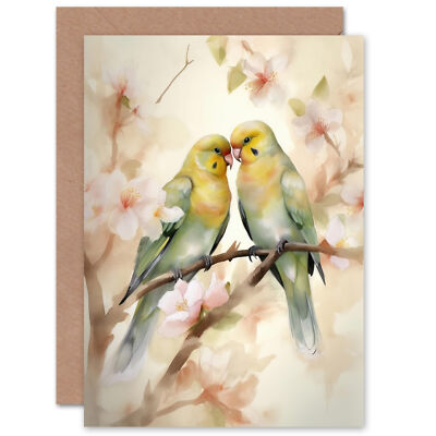 Lovebirds Kirschblüte Geburtstag Muttertag Valentinstag Blanko Grußkarte