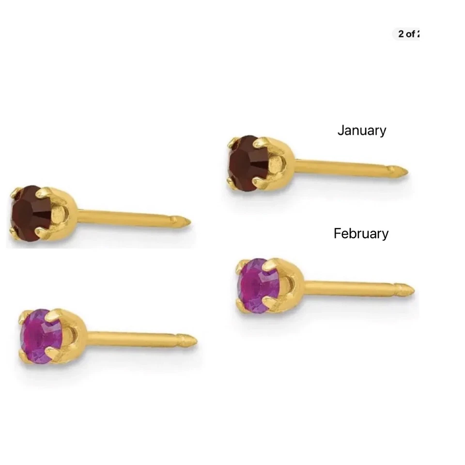 Pendientes chapados en paladio o oro de 24 k con piedra natal de cristal Inverness enero-diciembre de 3 mm Foto 3 de 4