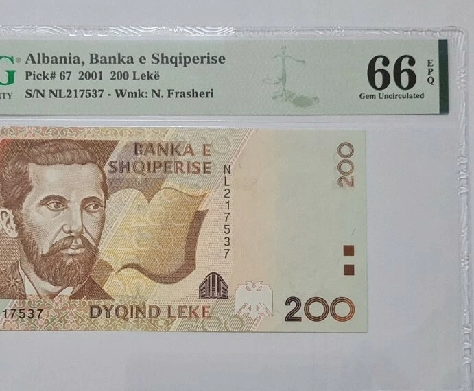 2001 Albania 200 Leke PMG66 EPQ GEM UNC【P-67】 - Image 3 of 4