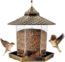 Fully Assembled Hexagon Bird Feeder with Shaded Roof – Perfect for Gardens