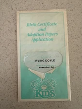 Cabbage Patch Kid Doll Birth Certificate Irving Doyle 