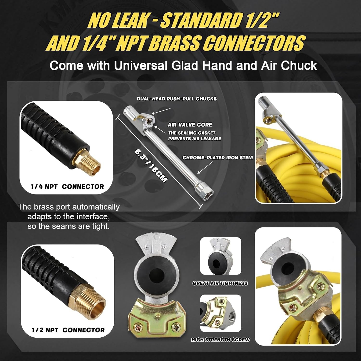 Truck Tire Inflator Kit, 3/8 in x 50 ft Hybrid Air Hose with Glad Hand  Air C...