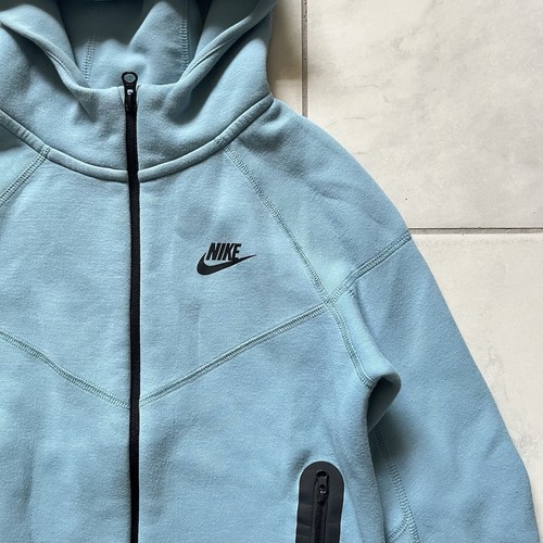 Nike Tech Jacket Hoodie Medium Blue Youth Boys Full Zip Lined Polyester Cotton - Picture 4 of 18