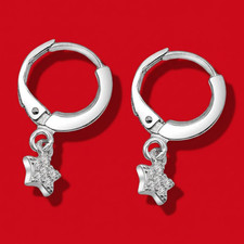 925 Sterling Silver Dangle CZ Star Small Hoop Huggie Stud Earrings