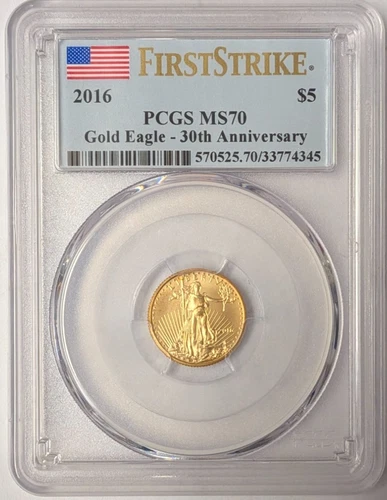 2016 $5 Gold American Eagle 1/10 oz PCGS MS70 First Strike - A792