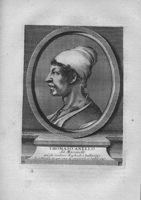 Masaniello Tommaso Aniello Amalfi Anführer Neapel Napoli Kuperstich Portrait
