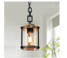 LNC Corta 1-Light Black Modern Farmhouse Hanging Pendant Island Wooden Accent
