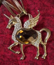 Rhinestone  Bead Unicorn Pendant Ribbon Necklace