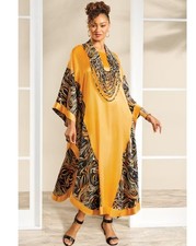 OSFM Ashro Amahle Ethnic Satin Elegance Caftan W/ Rope Necklace Gold Multi Set