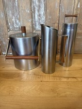 MCM Teak & Stainless Martini Cocktail Set 3 Pc Ice Bucket/Martini Shaker/pitcher