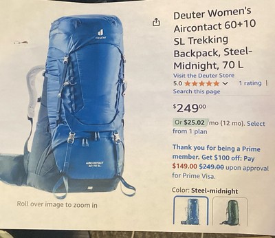 Deuter Womens Air Contact ACT Lite 60 + 10 SL Trekking Backpack Midnight  Cool BL | eBay