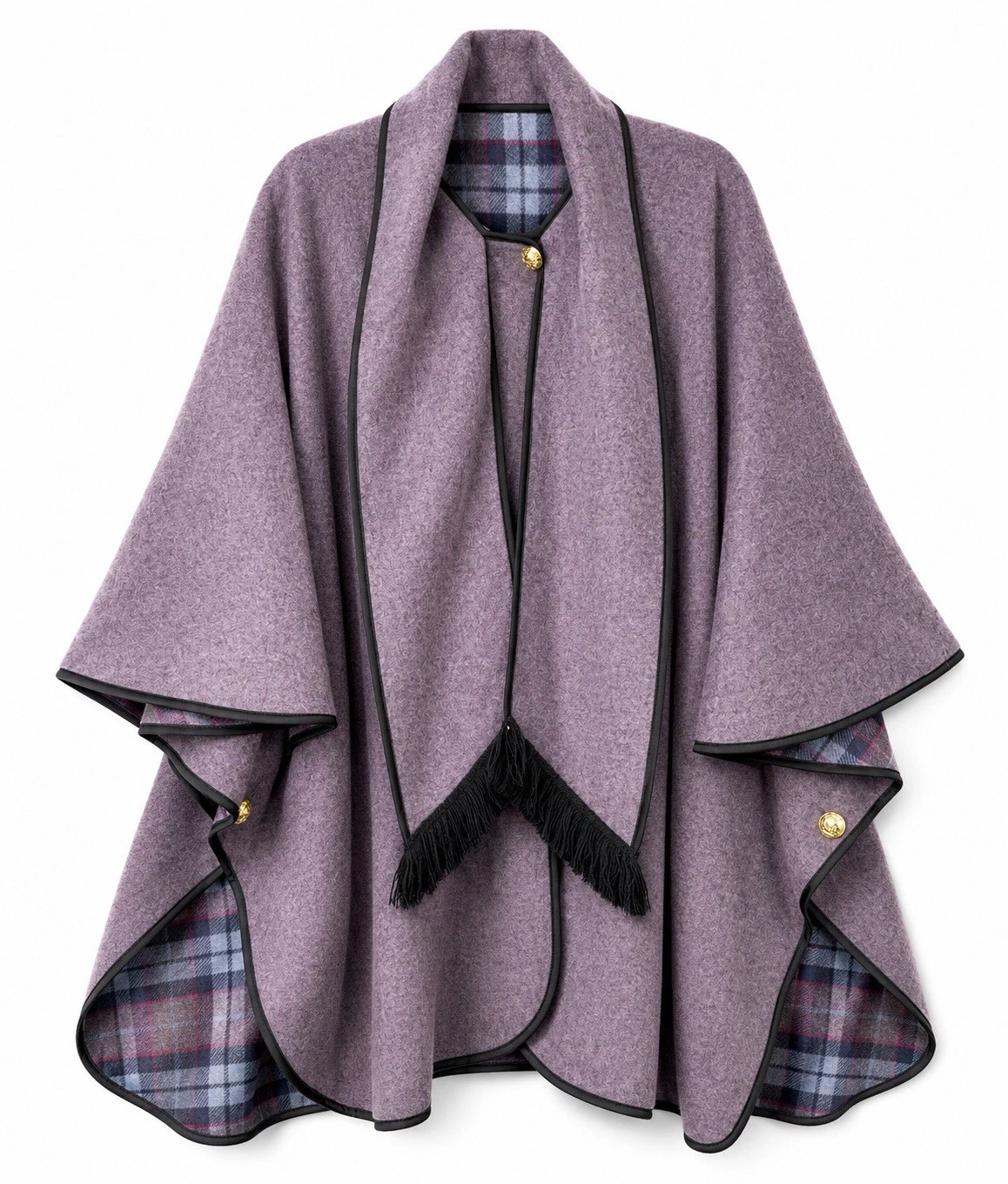 Cruz Wool Blend Cape Poncho Shawl Wrap Purple Tartan Trim Tassel One Size
Opens in a new window or t