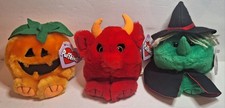 3 Puffkins Plush Halloween - Pumpkin Gourdy , Devil Red Witch Hazel 1994
