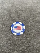 USA Flag Poker Chip Golf Ball Marker w One Sided Raised Bubble Graphic Blue