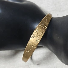 Antique Gold Tone Viking Primitive Brass Victorian Bangle Bracelet
