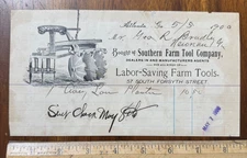 1900 graphic billhead Southern Farm Tool Farm Machine Tools Atlanta GA
