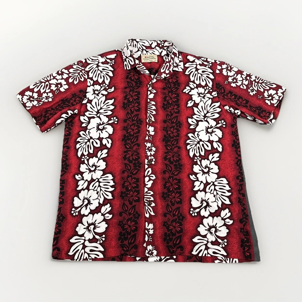 Royal Hawaiian Creations Shirt Mens Medium Red Floral Aloha Hawaiian Cotton Camp