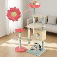 Multi-Level Aesthetic Floral 61Inch Kitten Tower with Flower-Shaped Padded Perch