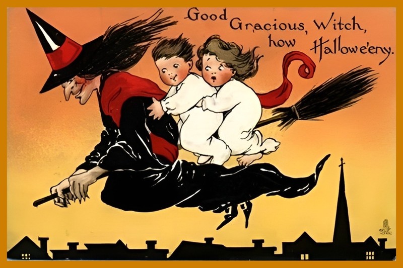 Happy Halloween  SPOOKY Vintage Reproduction Postcard  6" X 4" h10