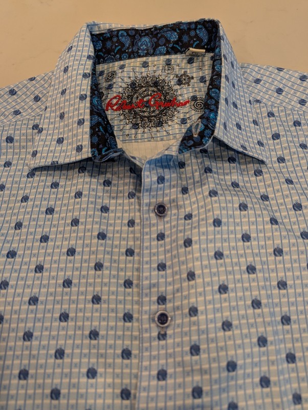 Mens Robert Graham Short Sleeve Blue Button Shirt XL