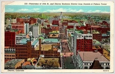 1934 Denver 16th St Bird's-Eye View Postcard Daniels & Fisher Tower Sanborn