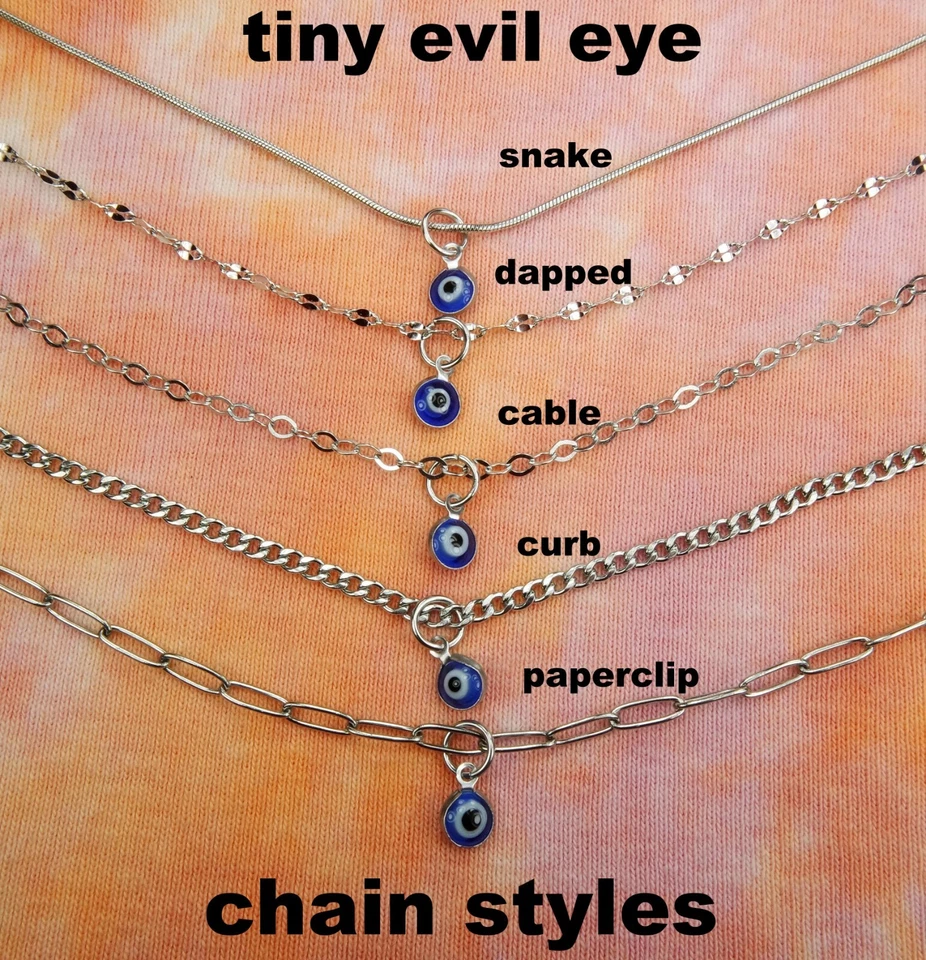 Tiny Evil 眼睛项链或耳环,透明蓝色眼睛 Malocchio 保护 6 毫米/.25 — 第 2/4 张图片