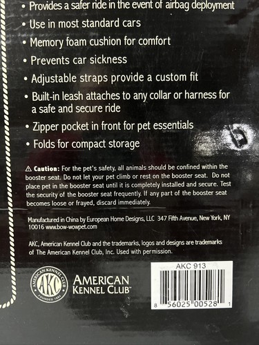 American Kennel Club Pet Booster Seat Up To 20 Lbs Car Dog Puppy Cat Black - Picture 8 of 14