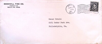 Goodwill Fire Co Bally PA Envelope Vintage 1966