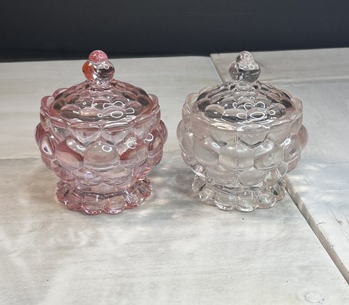 Pair Of 2 Roman Nordic Pink Lass Trinket Glassware Candy Dishes / Trinket Box’s