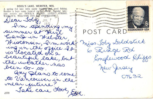 Postal cromada Webster Wisconsin Devils Lake Greetings vista aérea 1971 - Imagen 2 de 2