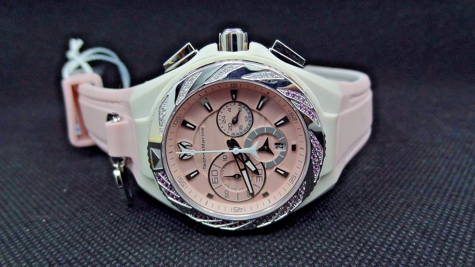 Reloj TechnoMarine 113016 Cruise Locker Charm Diamante Cronógrafo Rosa $1250 Foto 3 de 4