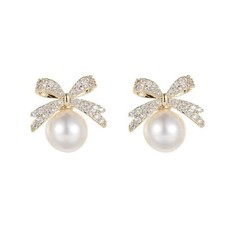 Pearl Bow Earrings for Women Christmas Bow Earrings Rhinestone Bow Earrings R...